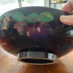 Large hand painted/glazed bowl with fruit design 11x3